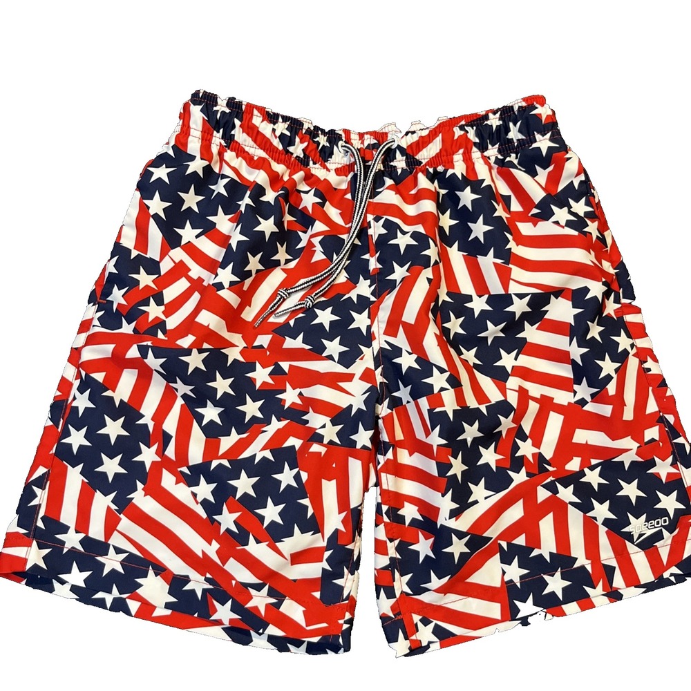 Speedo Swim Trunks Shorts men's Small Stars Stripes mesh lined Americana USA